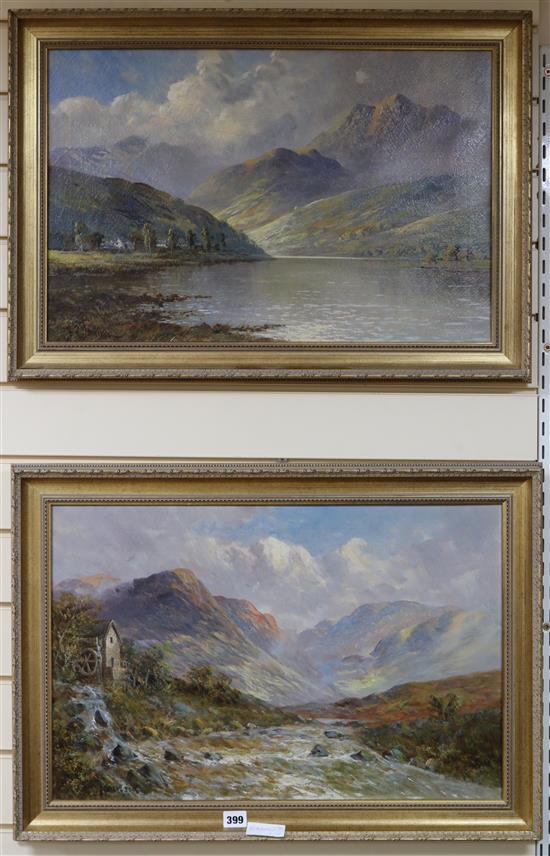 Francis E. Jamieson, pair of oils on canvas, Allan Water and Loch scene, signed, 40 x 60cm